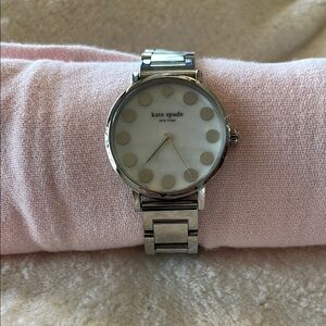 Classic Kate Spade “Live Colorfully”Silver Watch and Mother of Pearl Face